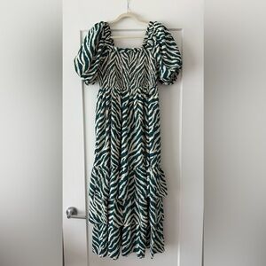 English Factory Tiger Print Smocked Midi Dress